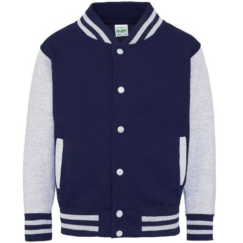 Awdis Just Hoods Kids Varsity Jacket Oxford Navy/Heather  Grey